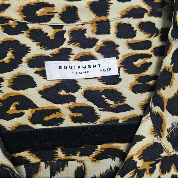 Equipment Femme Mob Wife Leopard Printed Button Down Blouse 100% Silk Size XS - Picture 3 of 15